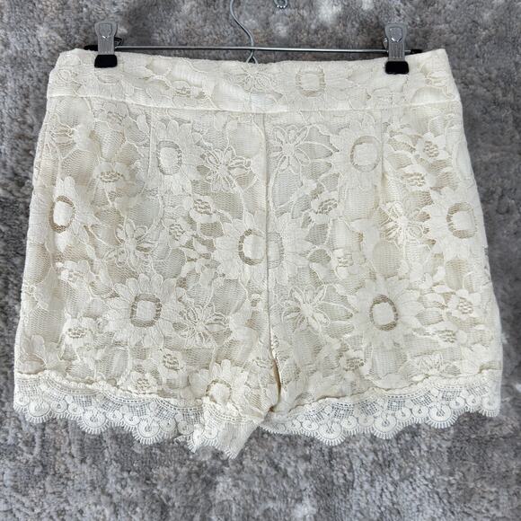 Max and Riley Size M Floral Lace Flat Front Shorts Ivory Button Zip Pockets - Picture 4 of 11